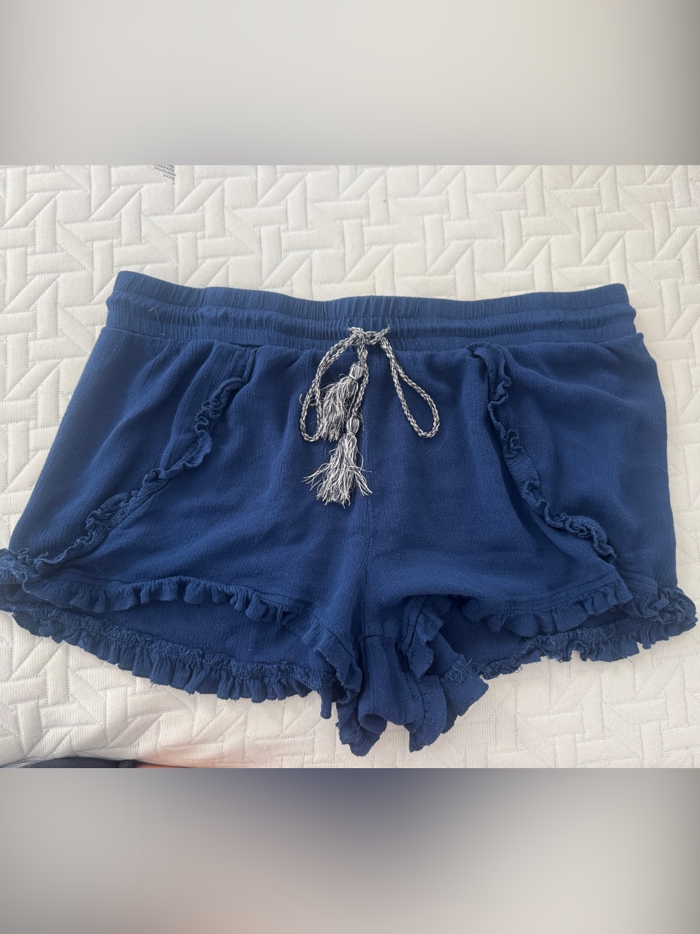 NOBO Navy Ruffle Drawstring High-Waist Shorts